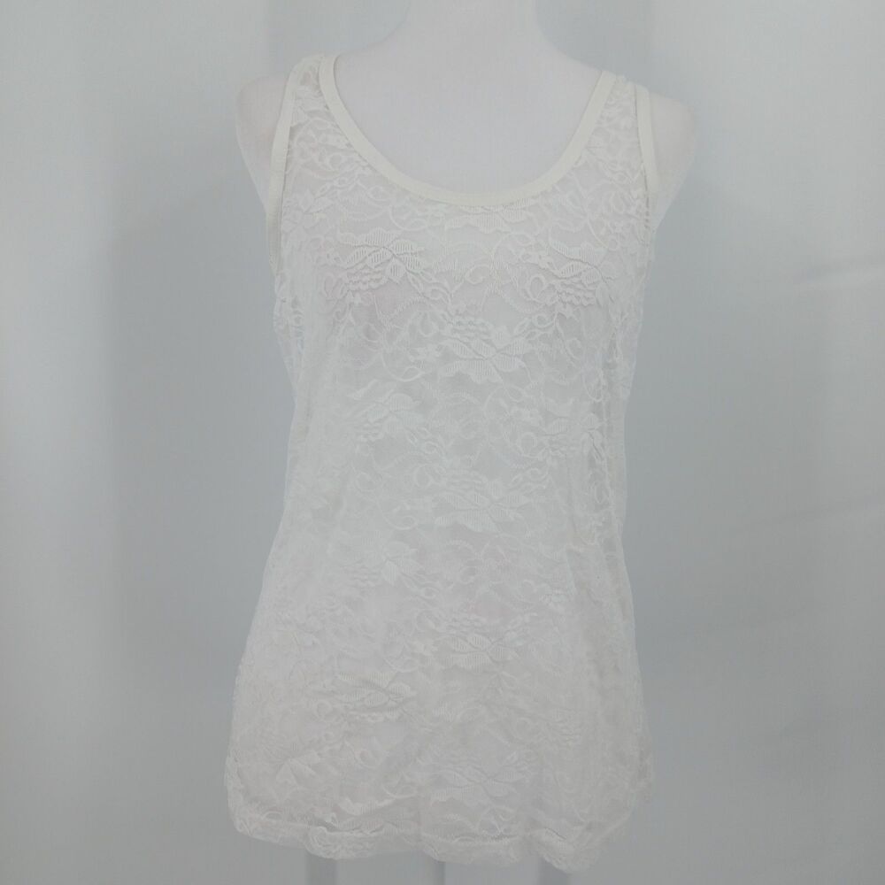 womans no boundaries size large white racerback lace tank top layering cute